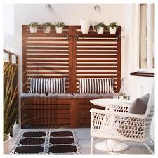 Applaro Bench W Wall Panel Shelf Outdoor Brown Stained Ikea In 2020 Ikea Outdoor Patio Storage Balcony Decor
