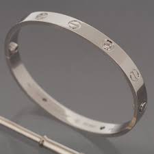 Cartier 18k White Gold 4 Diamonds Love Bracelet 16 With Certificate And Box