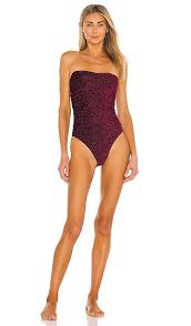 Ruched trim and high leg cut bottom. Pq Ruched Bandeau One Piece Bikini In Garnet Revolve
