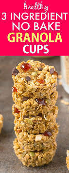 Transfer the mixture back into the bowl, and mix in the date paste, apple juice concentrate, and oil. Peanut Butter Granola Cups Just 3 Ingredients The Big Man S World Recipe Vegan Granola Baked Granola Healthy Snacks For Diabetics