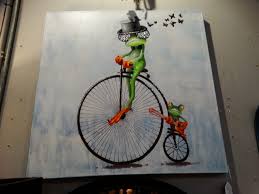 Add a vintage flair to your home decor with stonebriar's rustic iron metal 3d bicycle wall art. Green Frogs On Bike Wall Art This Wall Art Painting Of Two Frogs Riding A Penny Farthing Bicycle Is Fun The 3d Shiny Elements Give It Added Interest A Perfect Piece For