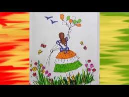 Republic Day Drawing How To Draw A Girl Flying Balloons Independence Day Drawing Drawing Activities Drawings