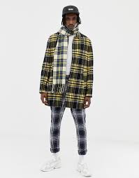 Asos slim boyfriend coat with zip pocket. Asos Design Wool Mix Trench Coat In Yellow Check Asos