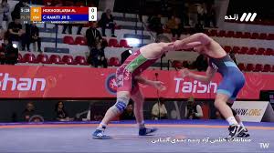 ویدیو| مدال طلای نخودی با پیروزی ۱۰-۰ مقابل کشتی‌گیر آمریکایی