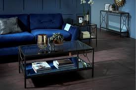 Square iron frame coffee table in bronze paint finish. Patna Brown Coffee Table Mirrored Shelf Clear Glass Top Serene Furnitureinstore