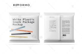 White Plastic Snack Package Front Back View In Packaging Mockups On Yellow Images Creative Store