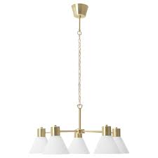 Let your ceiling light be a bright spot in your home. Flugbo Kaarsenkroon 5 Armig Messingkleur Glas Ikea Kroonluchter Hanglamp Lampenkap