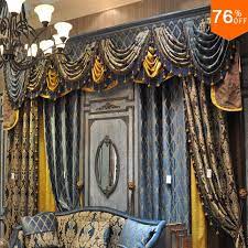 Light Royal Blue Sky Blue Golden Living Room Hook Style With Valance Curtain For Baroque Boss Room Stately B Golden Living Room Blue And Gold Curtains Curtains