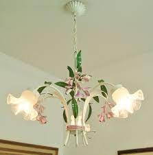 Vintage Floral Tole Chandelier Pink Wisteria Flowers With Etsy Chandelier Flower Chandelier French Country Decorating