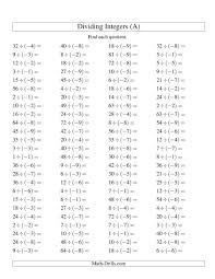 The Dividing Integers Positive Divided By A Negative Range 9 To 9 A Math Worksheet From The Intege Dividing Integers Integers 8th Grade Math Worksheets
