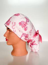 NEW Ponytail Scrub Hat Western Disco Cowgirl Scrub Hat, Ponytail Scrub Cap,  Western Pink Shimmer, Women's Scrub Hat, Western Scrub Hat