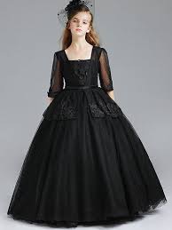Girls Black Lace Embellishment Tulle Prom Party Hosts Dress Dresses Fancy Gowns Girls Dresses