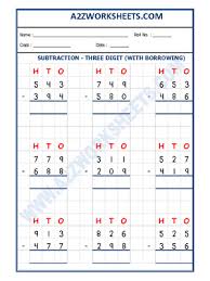 Then attach each numbered piece onto the correct problem. A2zworksheets Worksheet Of Subtraction Worksheet 3 Digit Subtraction With Borrowing 05 Subtraction Subtraction Maths