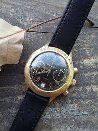 Poljot Chronograph Extremly Rare Vintage Watch 23 Jewels Gold Plated Case Calibr 3133 Vintage Watches Poljot Leather Watch