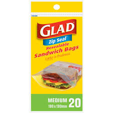 Ziploc and glad, like many of the largest plastic manufacturers, outsource their efforts to companies overseas, which tend to use cheap, thin types of plastic in order to preserve profits. Glad Medium Sandwich Zipper Bags 20 Pack Kitchen Disposables Kitchen Household Checkers Za