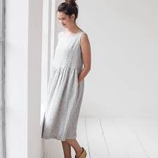 Smock Linen Dress In Maxi Length Loose Linen Sleeveless Summer Dress Washed And Soft Linen Dress In Small Checks Maxi Linen Dress Sleeveless Dress Summer Linen Maxi Dress Summer Dresses