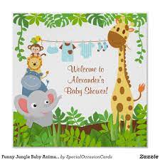 Funny Jungle Baby Animals Baby Shower Poster Zazzle Com In 2021 Animal Baby Shower Animal Baby Shower Invitations Baby Shower Fun