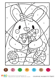 Une merveilleuse image de pâques à colorier pour la un nouveau dessin de pâques à colorier avec un bel oeuf en chocolat caché dans l'herbe au milieu des fleurs. Coloriage Magique Un Lapin Pour Paques