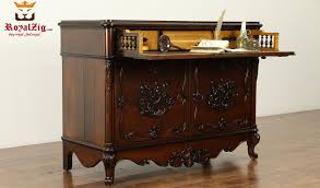 Each of 4 drawers has 2 ring brass pulls. Classic Low Carving Antique Secretary Desk Royalzig