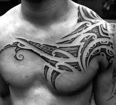 Making a tattoo is a very responsible decision in the life of those that want to have it. Amazing Shaded Tribal Chest Tattoo For Men