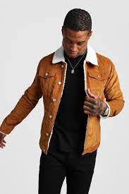 Corduroy Jacket With Borg Collar Boohooman Usa