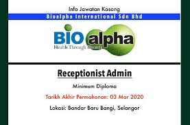Perkongsian pelbagai tip kerjaya, temuduga, penulisan pastikan anda daftar percuma sebagai pembaca di laman kerja kosong kerajaan untuk mendapatkan tips luar buku yang bakal dikongsikan. Jawatan Kosong Terkini Bioalpha International Sdn Bhd Bangi Selangor Jawatan Kosong Terkini