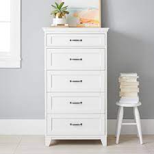 The tall white dresser has functional capabilities such as storing clothing items and other accessories in your bedroom. Hampton 5 Drawer Tall Dresser Pottery Barn Teen