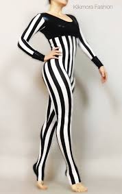Black And White Tights Dance Costume Elegant Stripes Catsuit With Black Top Combination Bodysuit Etsy Catsuit Black Tops Circus Outfits