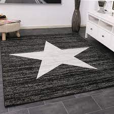 Das garn aus polypropylen ist unempfindlich und alle flecken lassen sich einfac. Teppich Sternmuster Modern Schwarz Trendiger Kurzflor Jugendzimmer Vimoda Homestyle