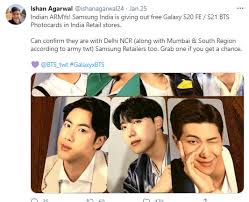 / tangkapan layar youtube/hybe labels. Fans Get Free Bts Photocards Along With Mobile Phone Sets In India