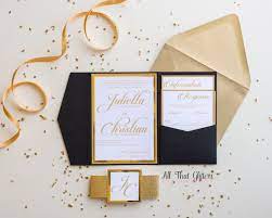 Pocket Wedding Invitation With Glitter And Foil Elegant Etsy Pocket Fold Wedding Invitations Foil Wedding Invitations Pocket Wedding Invitations