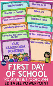 First Day Of School Powerpoint For Routines Procedures First Day Of School Classroom Routines School Routines