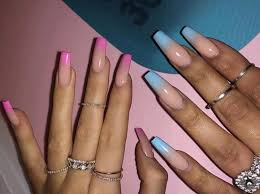 Blue And Pink Ombre Nails On We Heart It Well to start, this is call the ombre first:what you'll need is 2 nail colours of your choice.