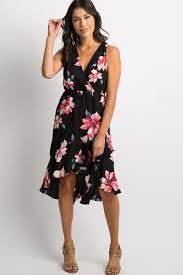 Black Sleeveless Floral Flounce Hi-low Wrap Dress Wrap Dress Dresses Paisley Maxi Dress