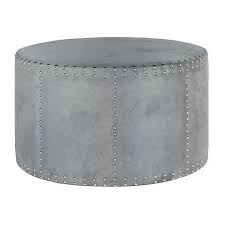Karin Round Nailhead Ottoman Light Blue Ottomans Blue Ottoman Nailhead Furniture Upholstered Footstool