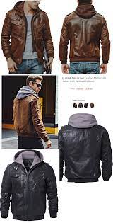 Flavor Men Brown Leather Motorcycle Jacket With Removable Hood Brown Leather Motorcycle Jacket Leather Motorcycle Jacket Collar Jackets