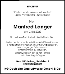 Traueranzeigen von Manfred Langer