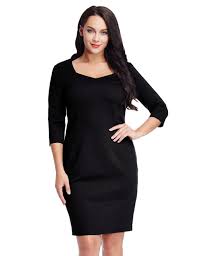 Black 3 4 Sleeve Dress Plus Size Lookbookstore Women Plus Size Black 3 4 Sleeve Sheath Midi Business Work Dress See This Aweso Plus Size Short Dresses Classic Sheath Dress Plus Size Dresses