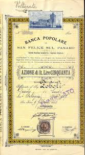 Sanfelice 1893 banca popolare soc. Banca Pop Di San Felice Sul Panaro Titolo Finanziario Storico Scripomuseum