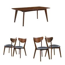 Velvet dining chairs set of 2, mid century modern dining chair, leisure farbic modern dining chairs side chair with metal legs for dining room/living room/kitchen/vanity/patio. 5 Piece Mid Century Modern Dining Table And 4 Chair Set In Dark Walnut 1862611 Pkg