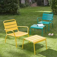 Poltrona Da Giardino E Poggiapiedi In Metallo Blu Anatra Batignoles Maisons Du Monde Gartensessel Fuss Schemel Garten
