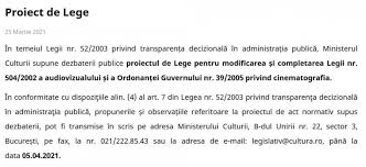Capitolul i dispozitii generale art. Ministerul Culturii Pune In Dezbatere PublicÄ Legea Cinematografiei