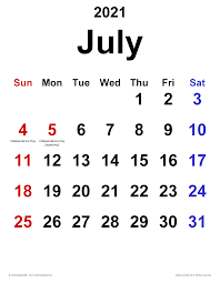 July 2021 calendar sunday start full day names. July 2021 Calendar Templates For Word Excel And Pdf