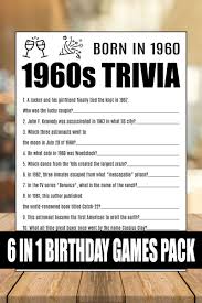 60th Birthday Games Birthday Trivia 60 Birthday 60th Etsy In 2020 50th Birthday Games Birthday Games Birthday Games For Kids