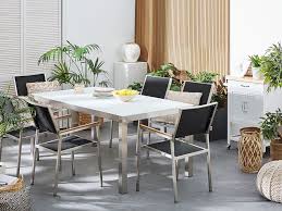 Garden patio bistro table outdoor black metal table & rippled glass coffee table. Garden Table And Chairs Set 6 Seater White Glass Top Black Chairs Tulius