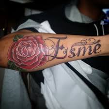 Most couples who have lost a baby or a little one makes a footprint tattoo design with the baby's name on it. 35 Popular Rose Tattoo On Arm With Name