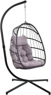 This swing chair comes with its own base, so you can put it anywhere. Amazon Com Patio Hanging Egg Chair With Stand Swing Chair Basket Swinging Chair Porch Chaise Lounge Chair Rattan Wicker Hammock Chair With Deep Cushion For Indoor Outdoor Home Bedroom Backyard Balcony Gray Kitchen Dining