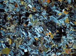 Diorite. Biella. Lombardy. Italy. Thin section in cross polarized light.  32X - Diorite - Plutonic rock - Igneous or Magmatic rock - Rocks and  Petrology - Photos