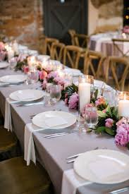 A Simple And Chic Grey And Pink Garden Wedding Pink Table Decorations Pink Table Pink Table Settings