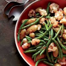 Garlicky Potatoes Green Beans And Cauliflower Recipe Recipe Thanksgiving Green Bean Recipe Green Beans Cauliflower Recipes